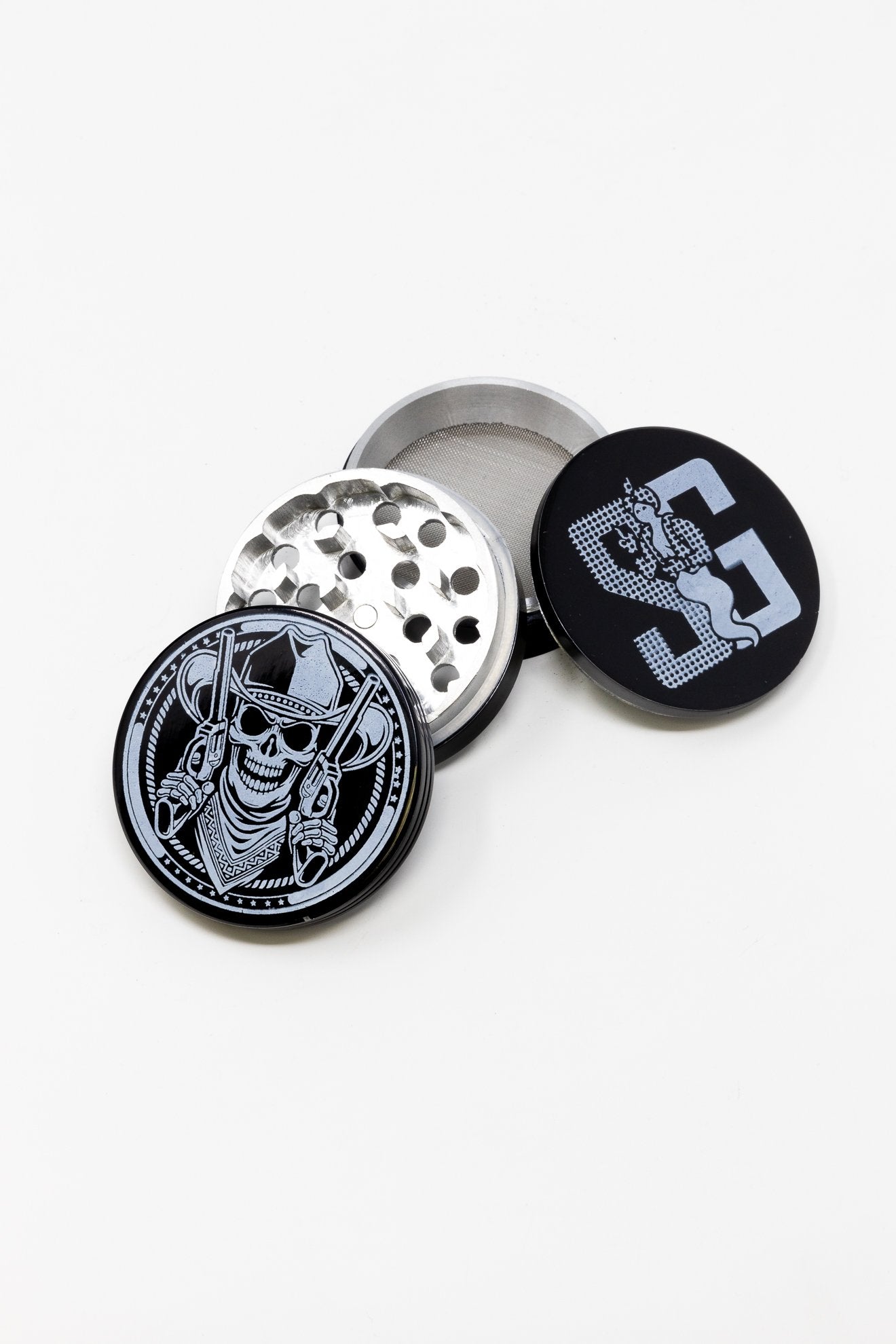 4-Piece Herb Black Cowboy Skull Magnetic Metal Grinder w/ Sharp Teeth
