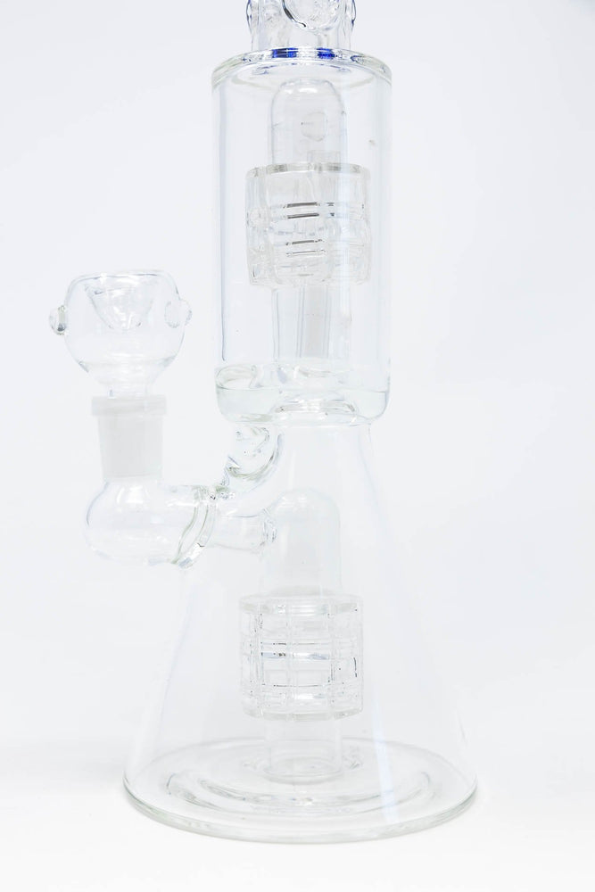 12" Blue Double Percolator Beaker Bong w/ Ice Catcher