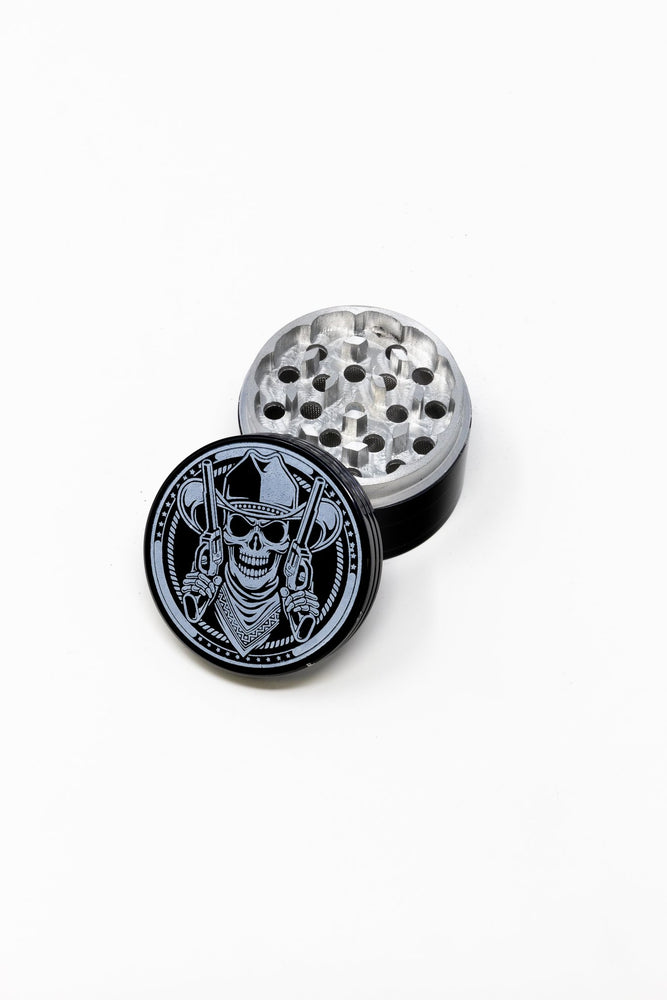 Dim Gray 4 pc Black Cowboy Skull Magnetic Metal Grinder w/ Sharp Teeth StonedGenie.com Grinders