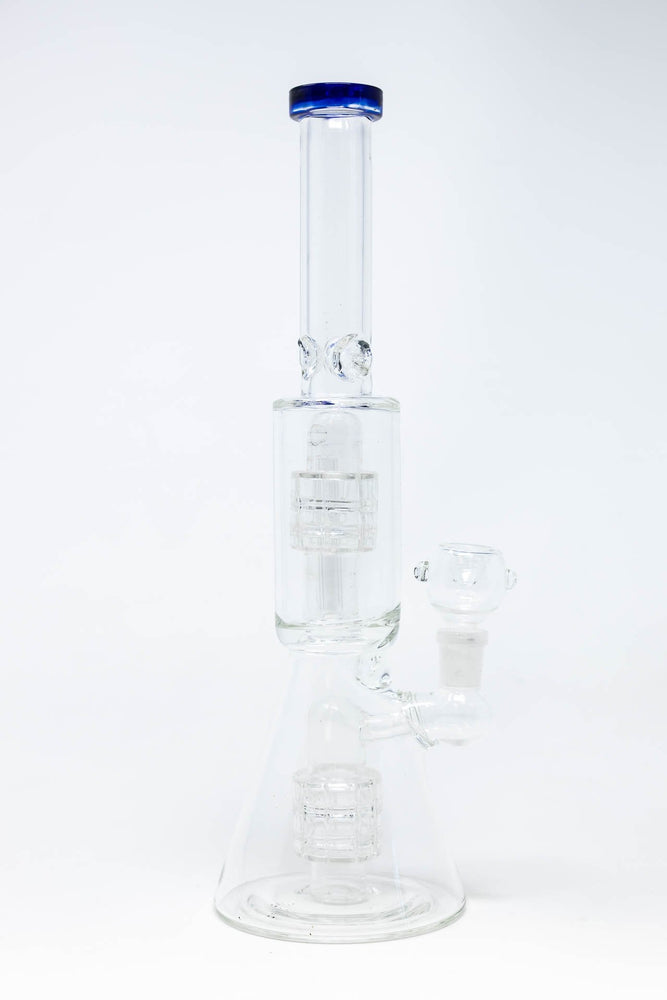 12" Blue Double Percolator Beaker Bong w/ Ice Catcher