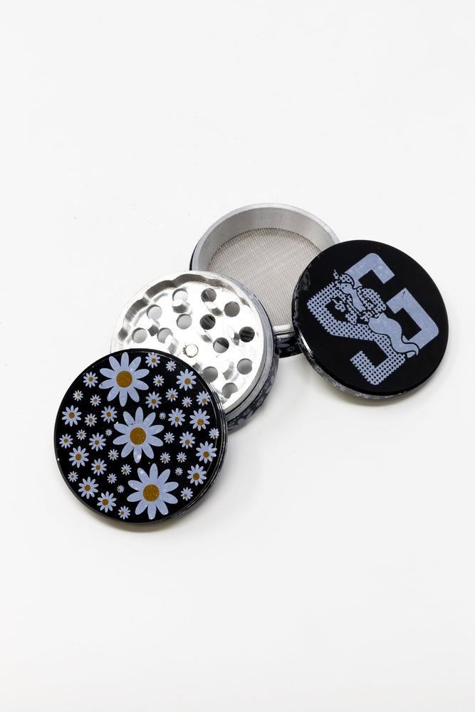 Black 4 Piece Magnetic Daisy Metal Grinder w/ Sharp Teeth StonedGenie.com Grinders