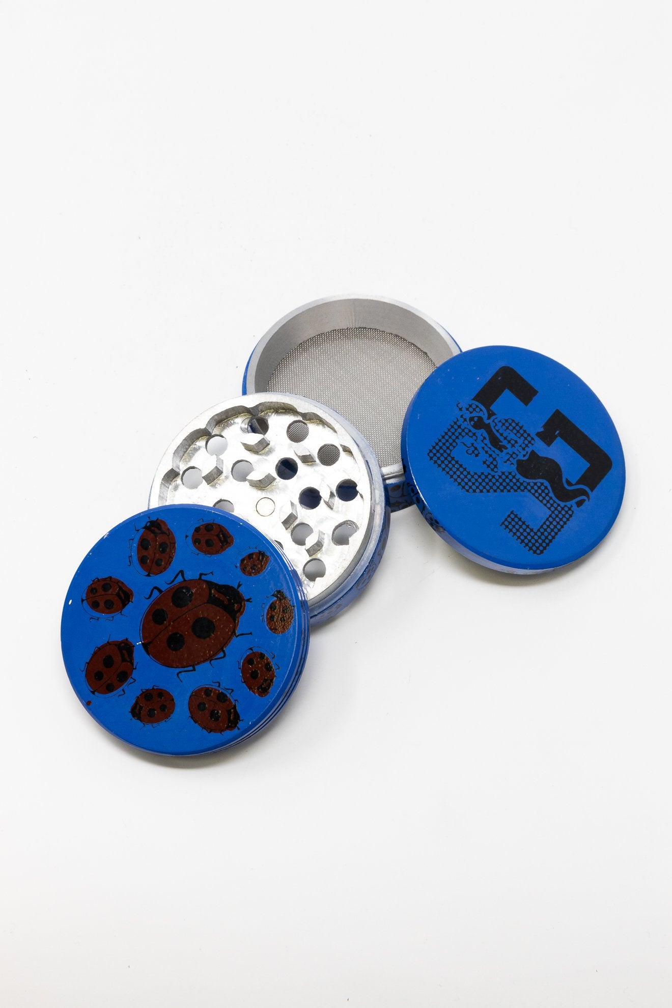 Dark Cyan 4 pc Magnetic Blue Lady Bug Metal Grinder w/ Sharp Teeth StonedGenie.com Grinders