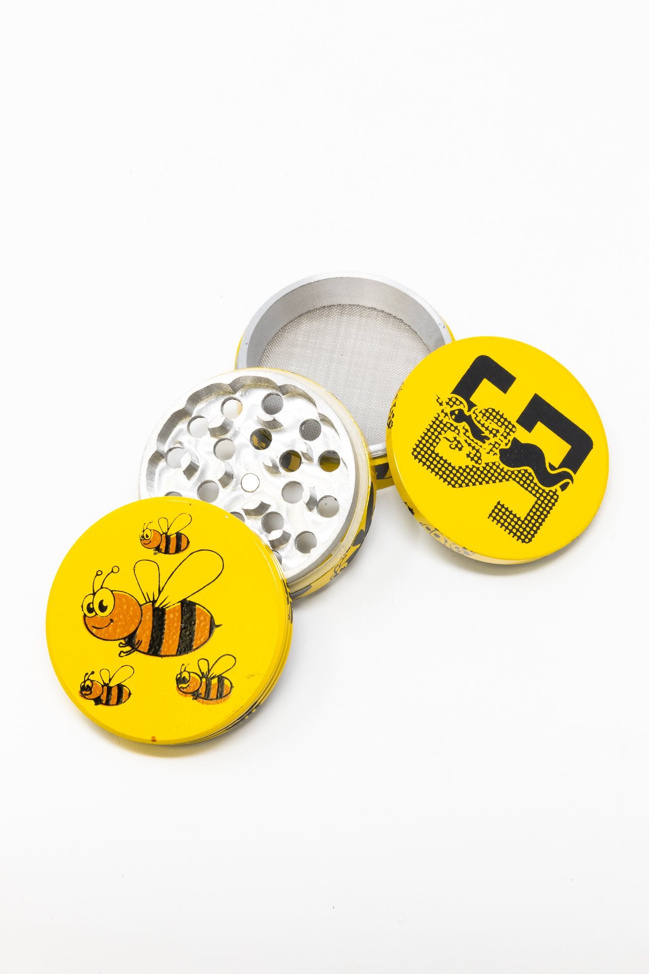 Gold 4 pc Magnetic Yellow Bumble Bee Metal Grinder w/ Sharp Teeth StonedGenie.com Grinders