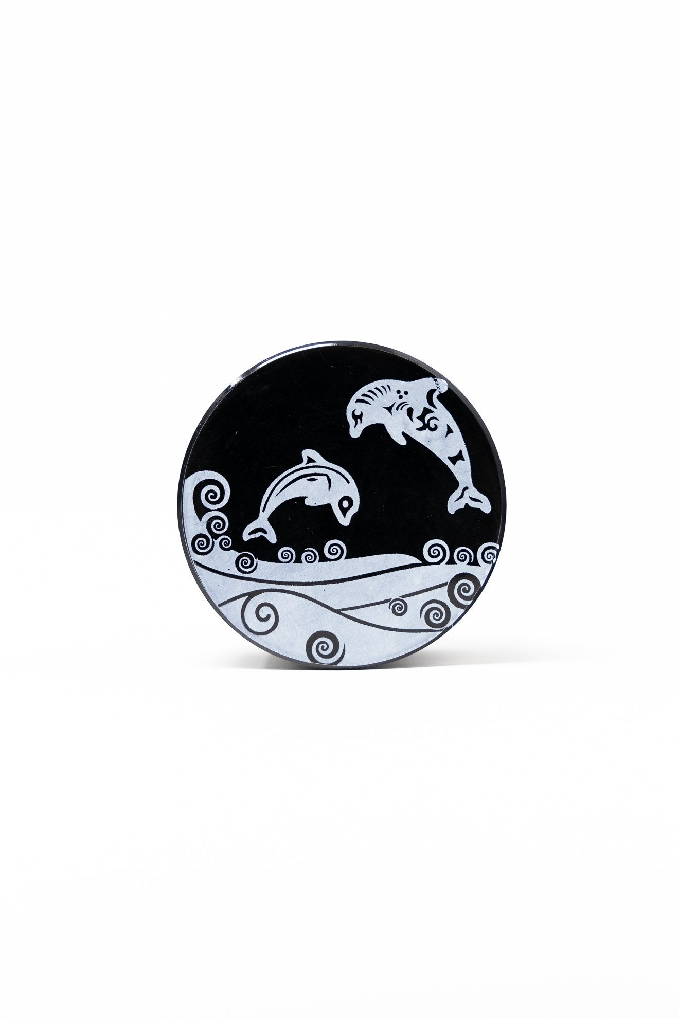 Black 4 pc Black Twin Dolphin Magnetic Metal Grinder w/ Sharp Teeth StonedGenie.com Grinders