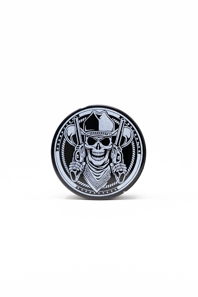 Dim Gray 4 pc Black Cowboy Skull Magnetic Metal Grinder w/ Sharp Teeth