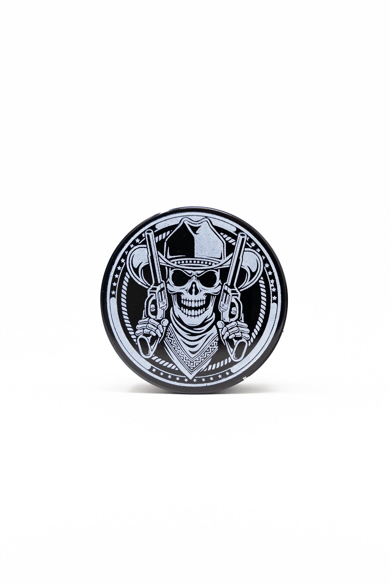 4-Piece Herb Black Cowboy Skull Magnetic Metal Grinder w/ Sharp Teeth