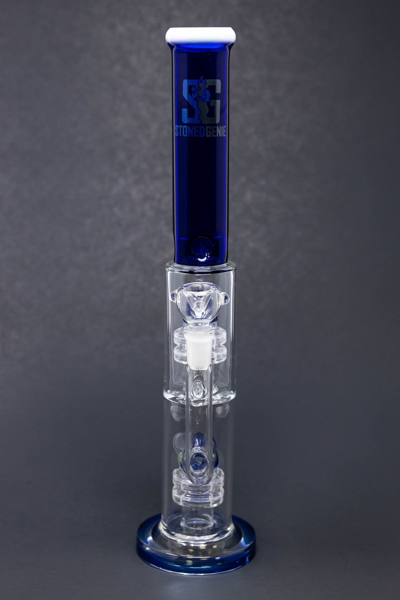 14" Stoned Genie Blue Double Percolator Bong