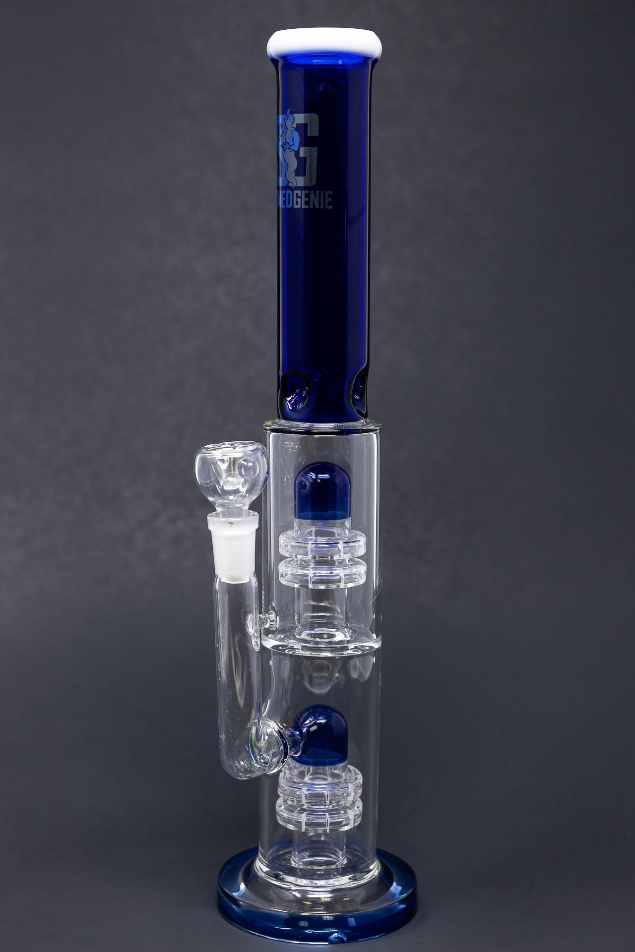 14" Stoned Genie Blue Double Percolator Bong