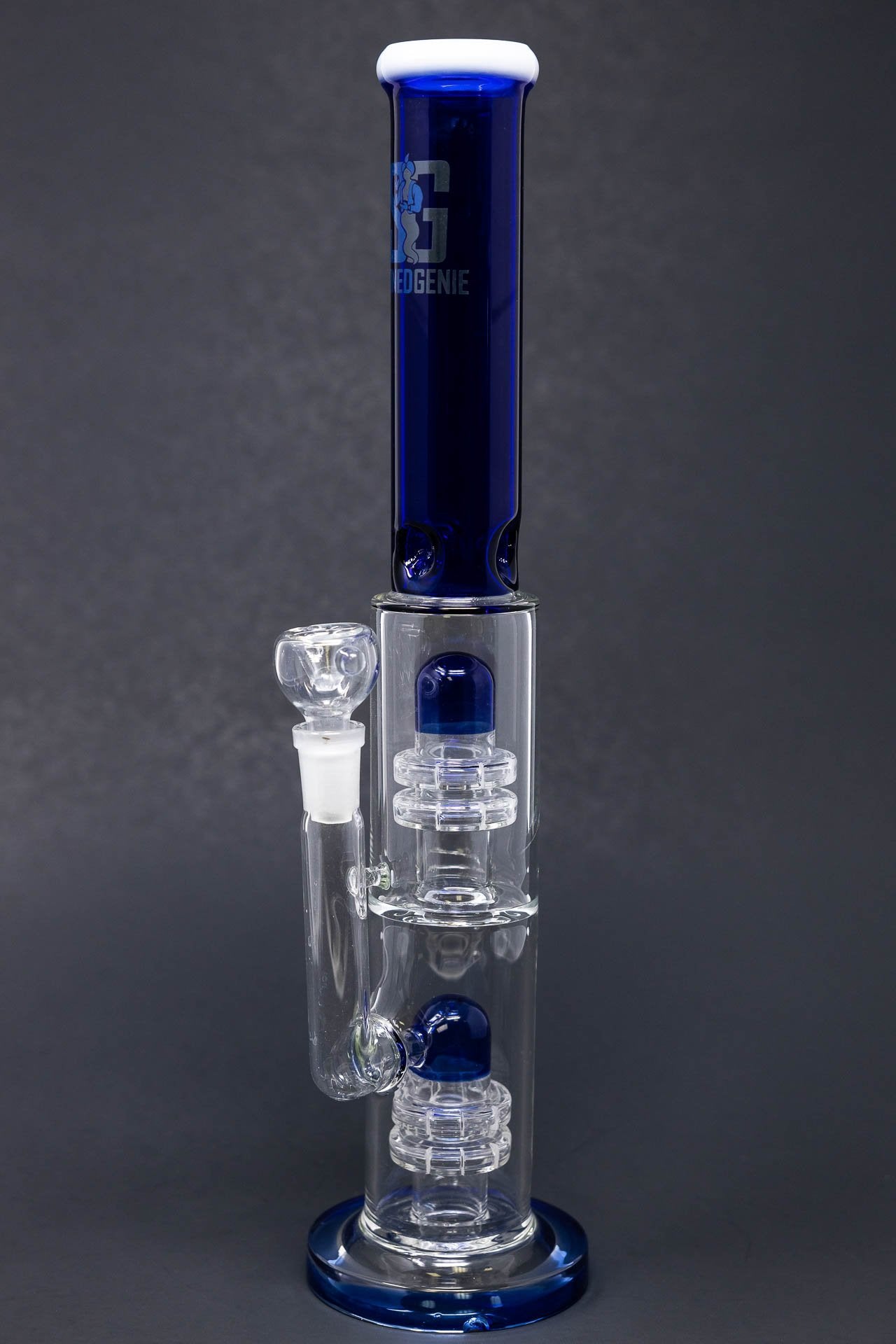 14" Stoned Genie Blue Double Percolator Bong