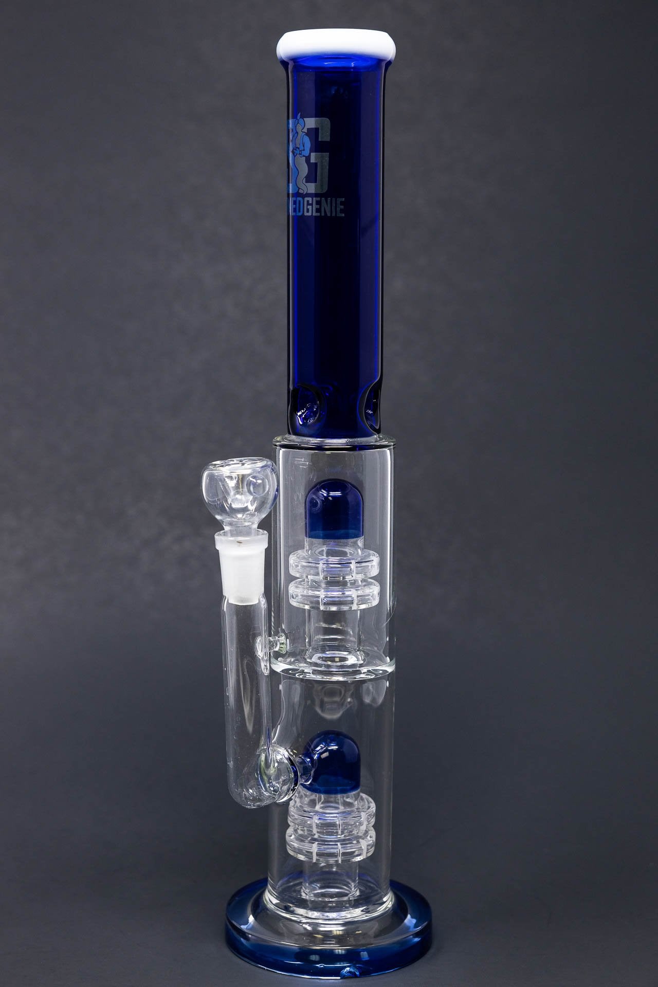 14" Stoned Genie Blue Double Percolator Bong