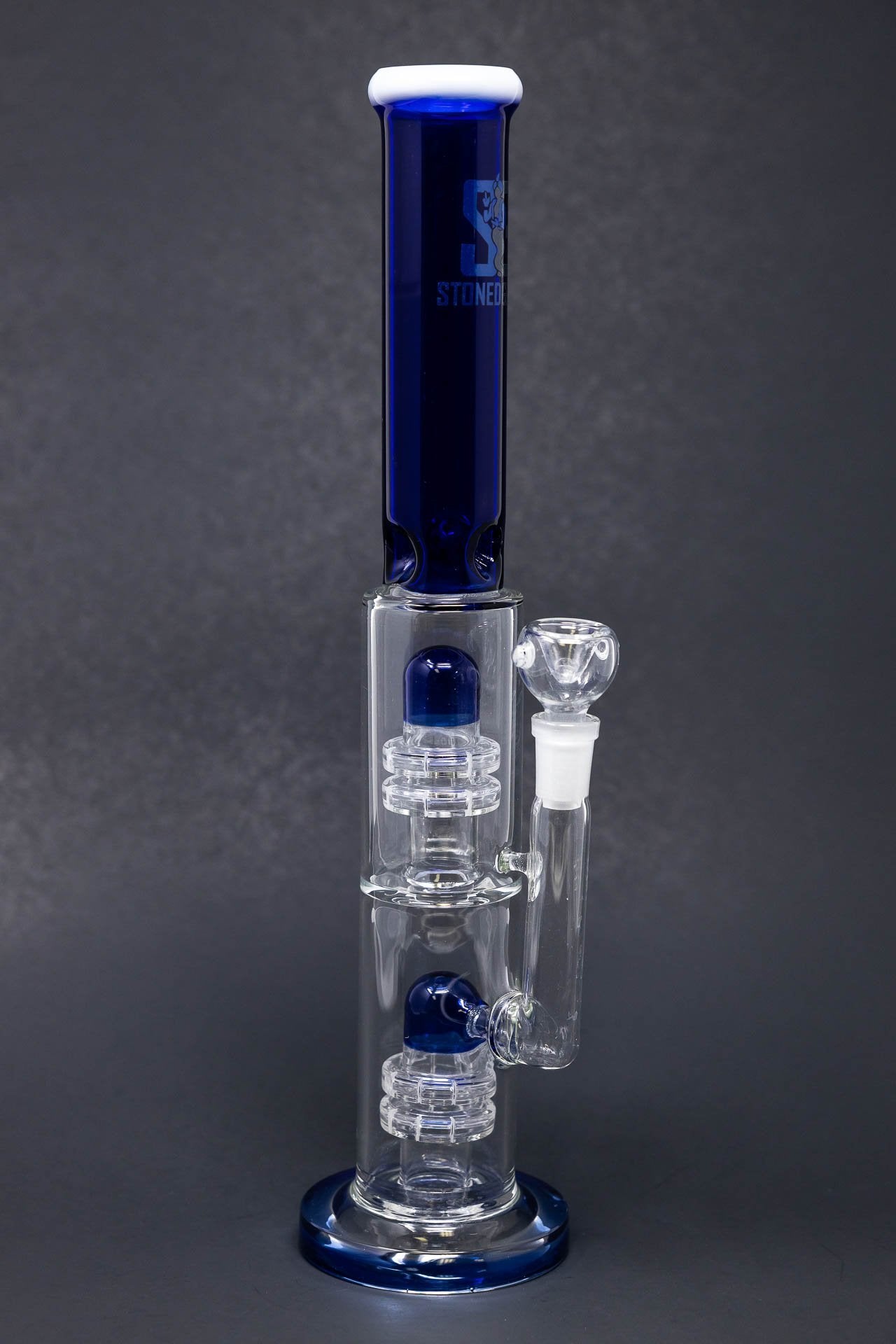 14" Stoned Genie Blue Double Percolator Bong