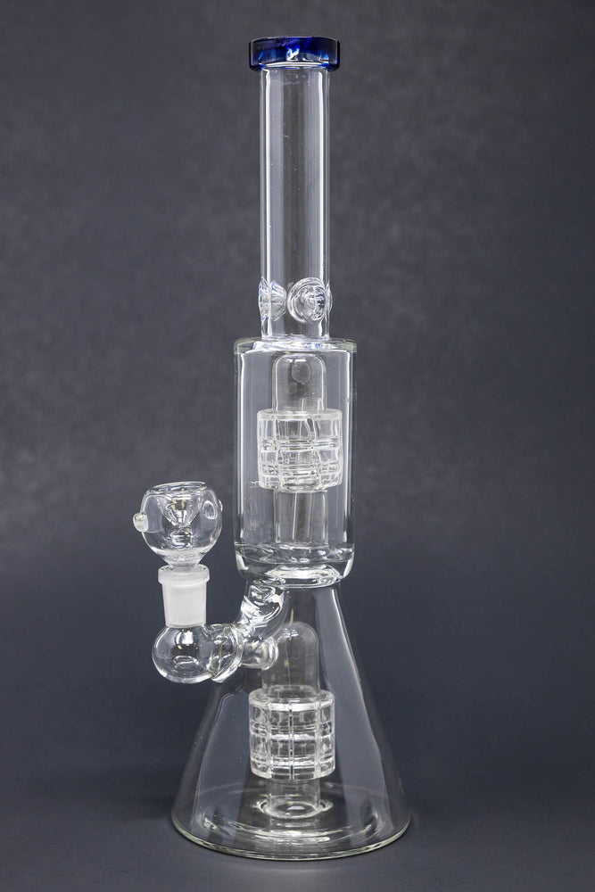 12" Blue Double Percolator Beaker Bong w/ Ice Catcher