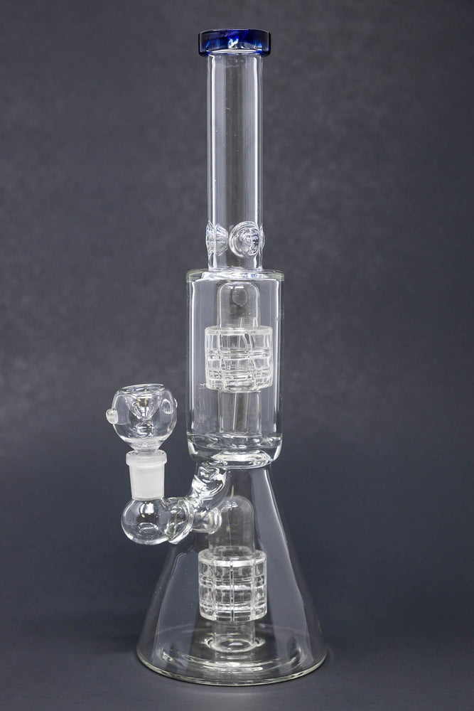 12" Blue Double Percolator Beaker Bong w/ Ice Catcher