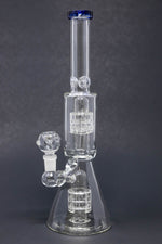 12" Blue Double Percolator Beaker Bong w/ Ice Catcher
