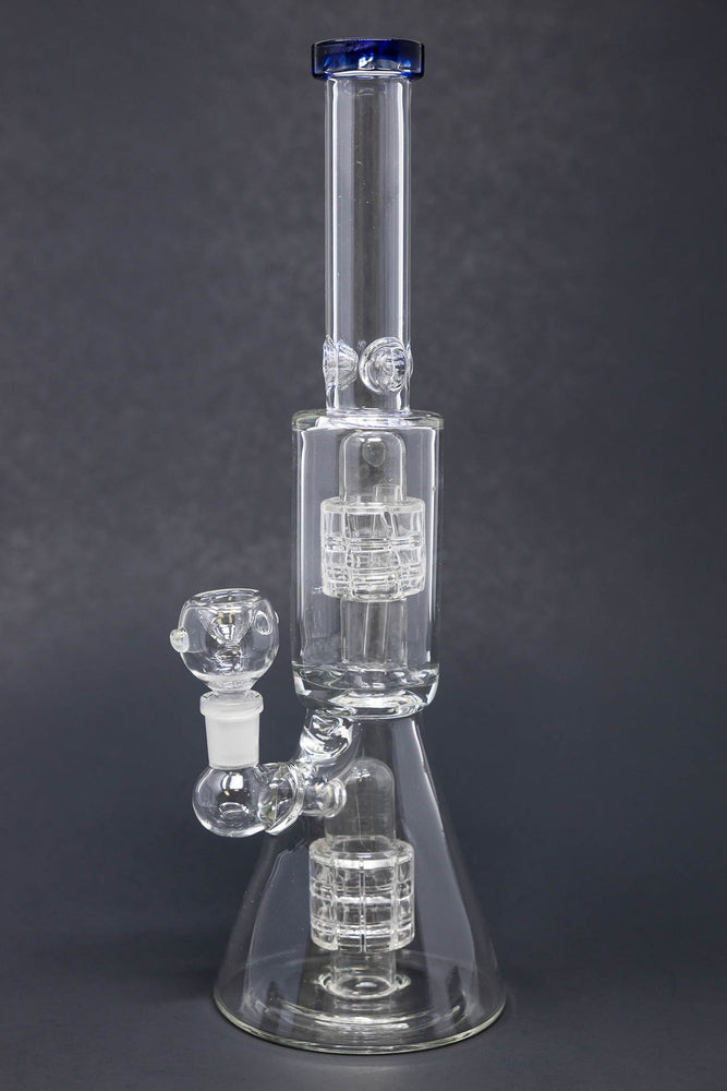 12" Blue Double Percolator Beaker Bong w/ Ice Catcher