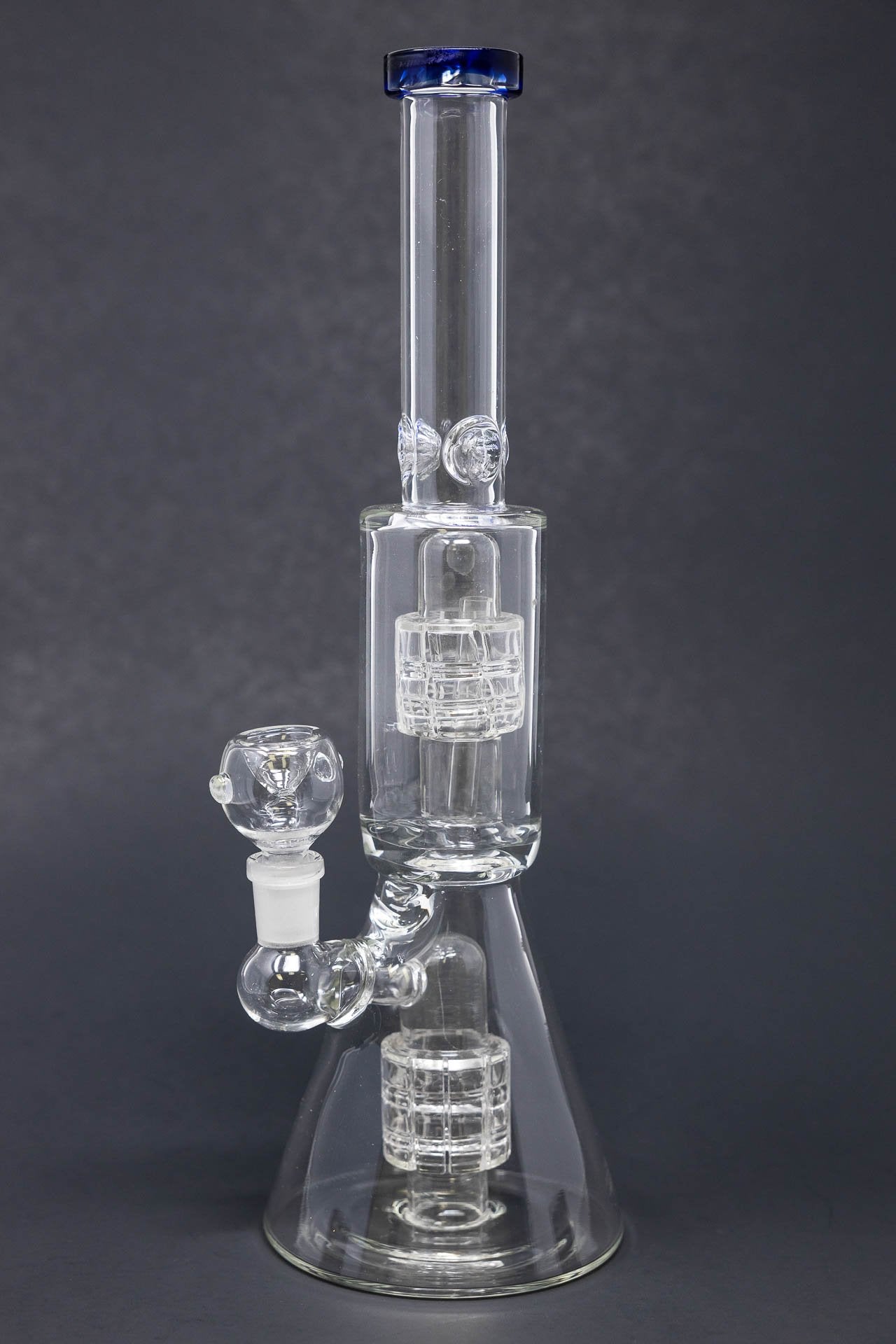 12" Blue Double Percolator Beaker Bong w/ Ice Catcher