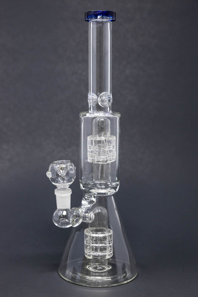 12" Blue Double Percolator Beaker Bong w/ Ice Catcher