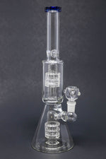 12" Blue Double Percolator Beaker Bong w/ Ice Catcher