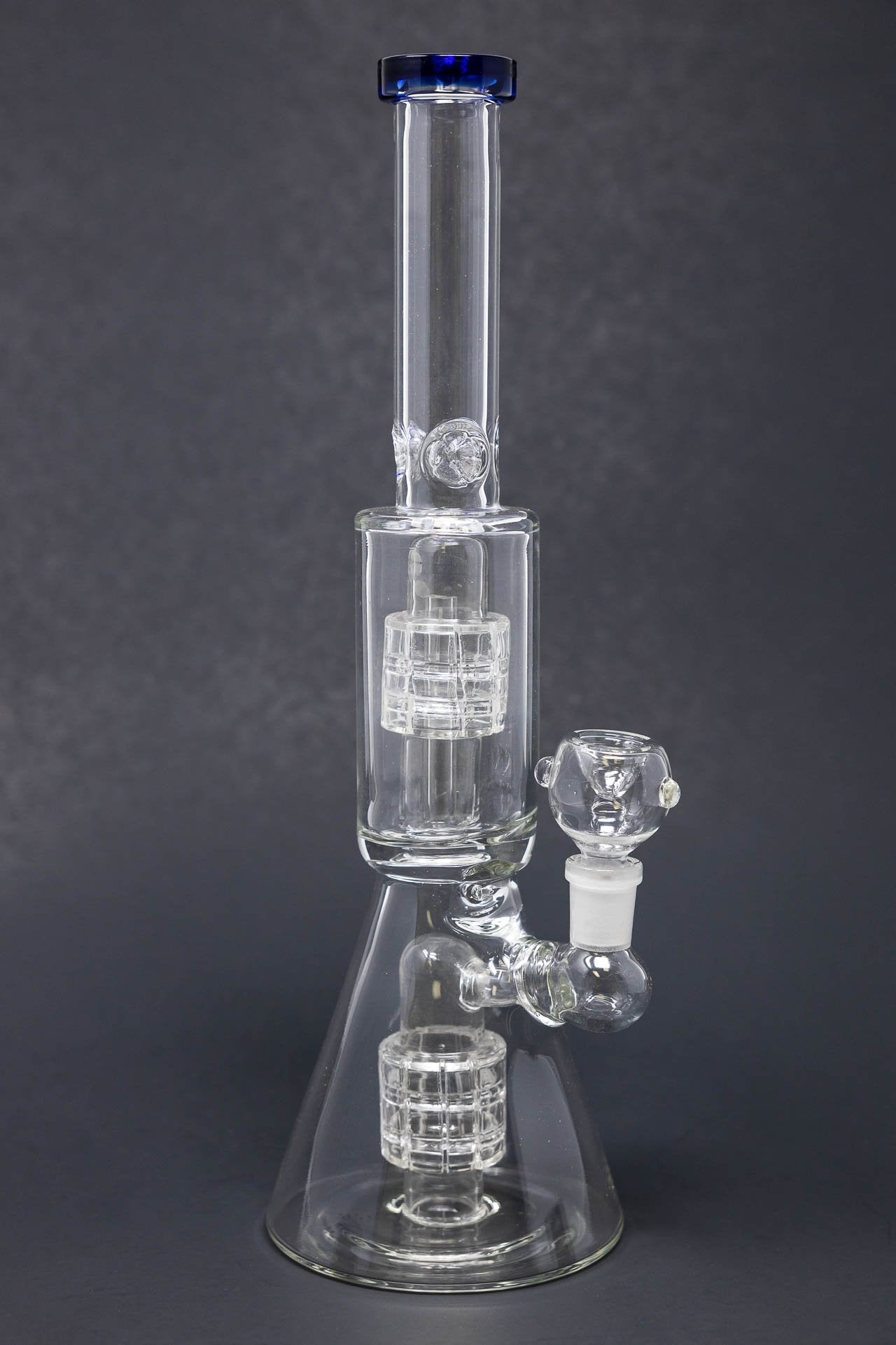 12" Blue Double Percolator Beaker Bong w/ Ice Catcher