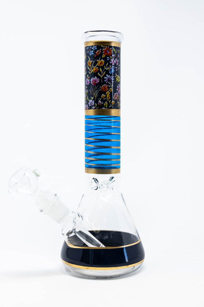 10" Dark Blue Floral Beaker Bong w/ Ice Catcher