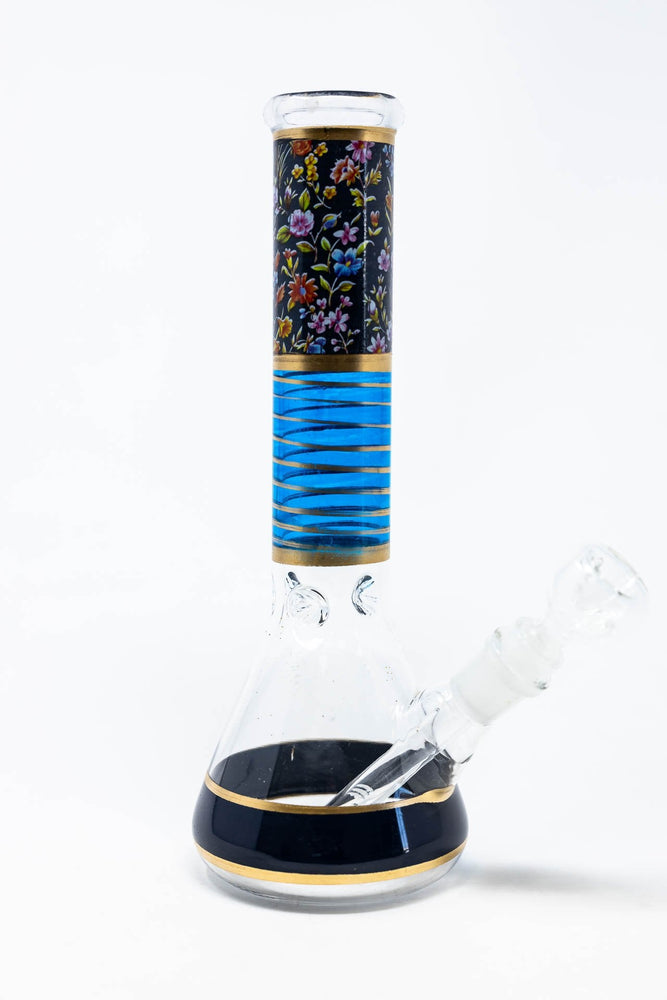 10" Dark Blue Floral Beaker Bong w/ Ice Catcher