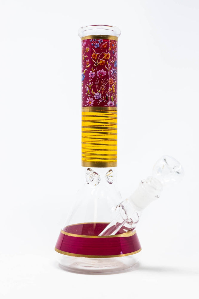 10" Burgundy Floral Beaker Bong w/ Ice Catcher