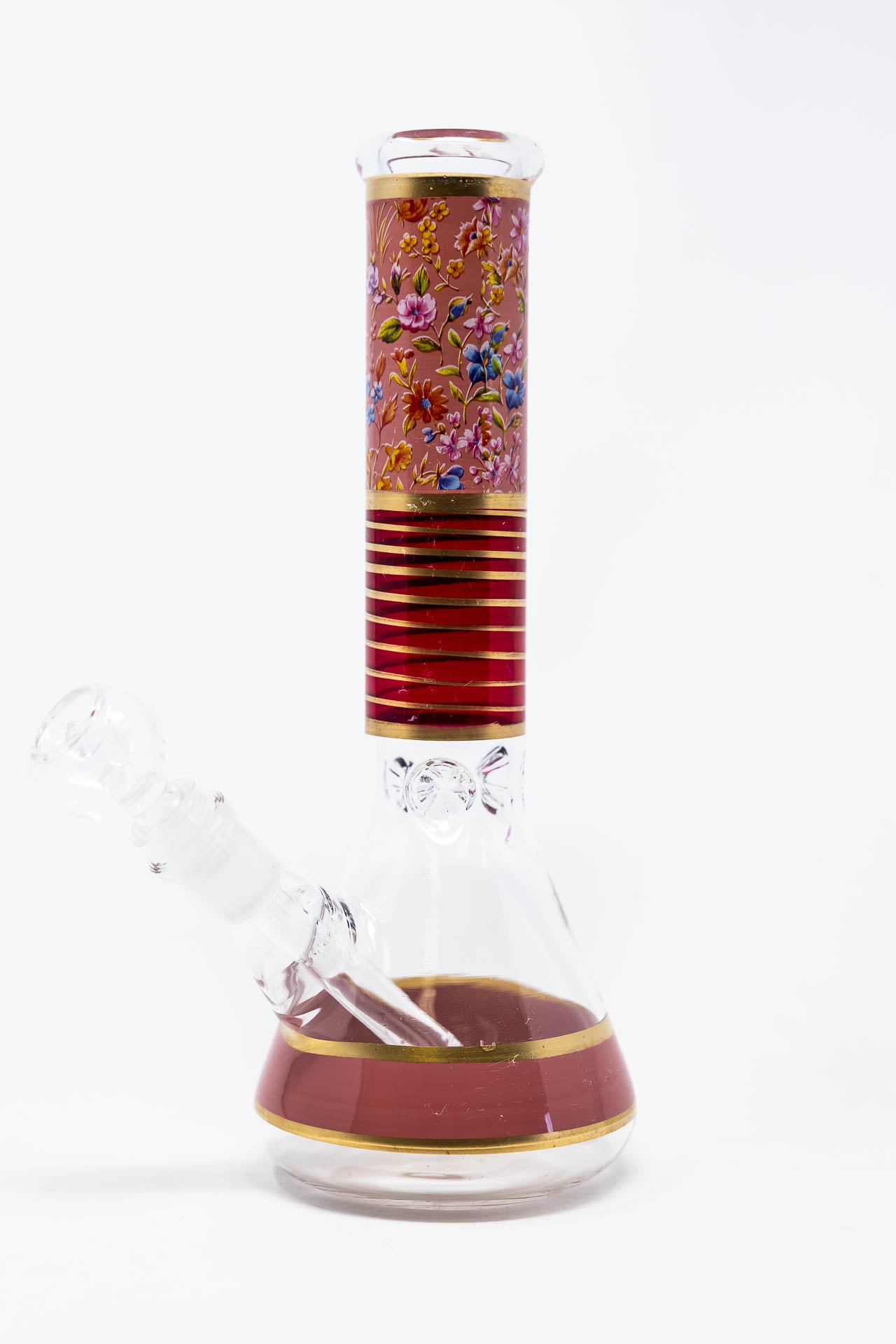 10" Pink Floral Beaker Bong w/ Ice Catcher