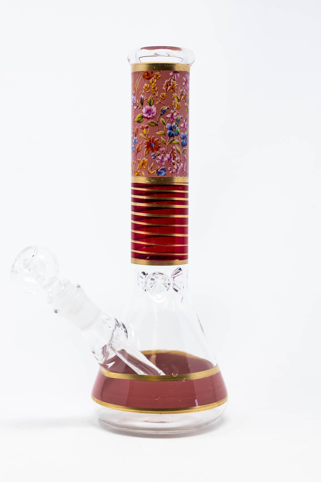 10" Pink Floral Beaker Bong w/ Ice Catcher