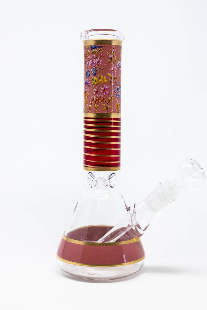 10" Pink Floral Beaker Bong w/ Ice Catcher