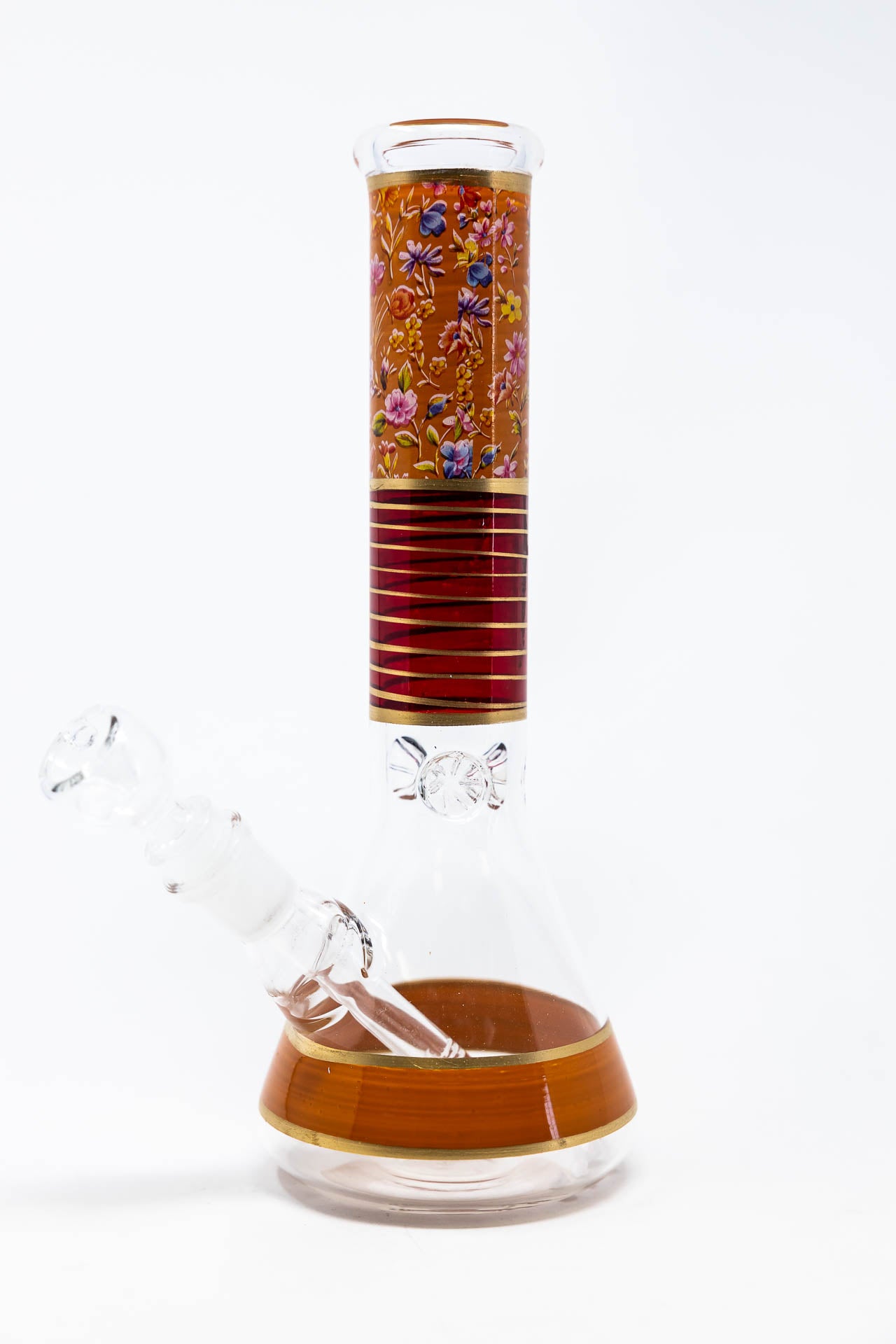 10" Orange Floral Beaker Bong w/ Ice Catcher