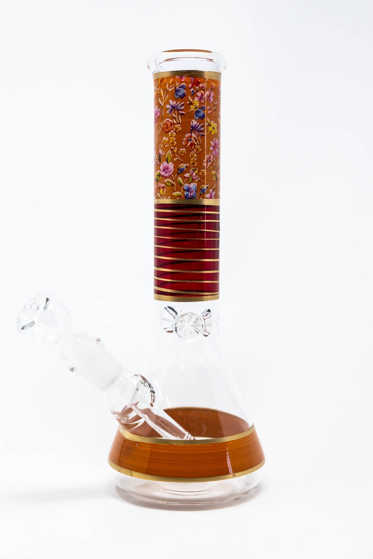 10" Orange Floral Beaker Bong w/ Ice Catcher