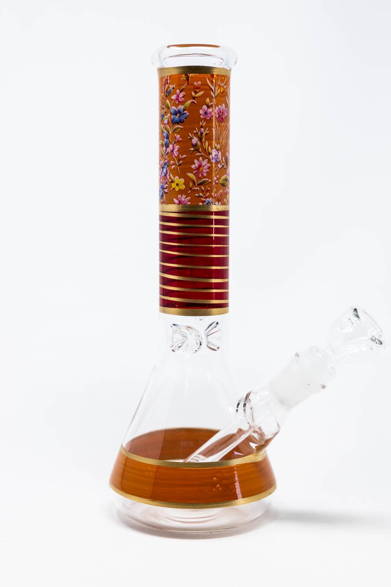 10" Orange Floral Beaker Bong w/ Ice Catcher