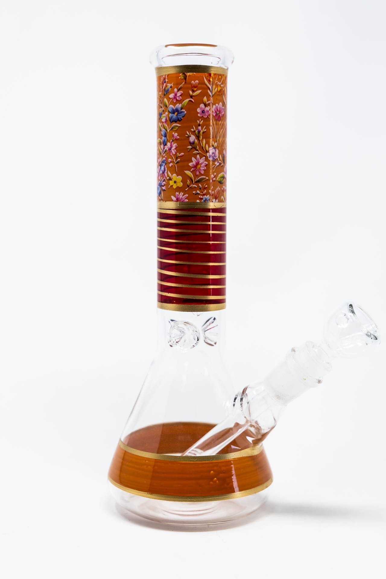 10" Orange Floral Beaker Bong w/ Ice Catcher