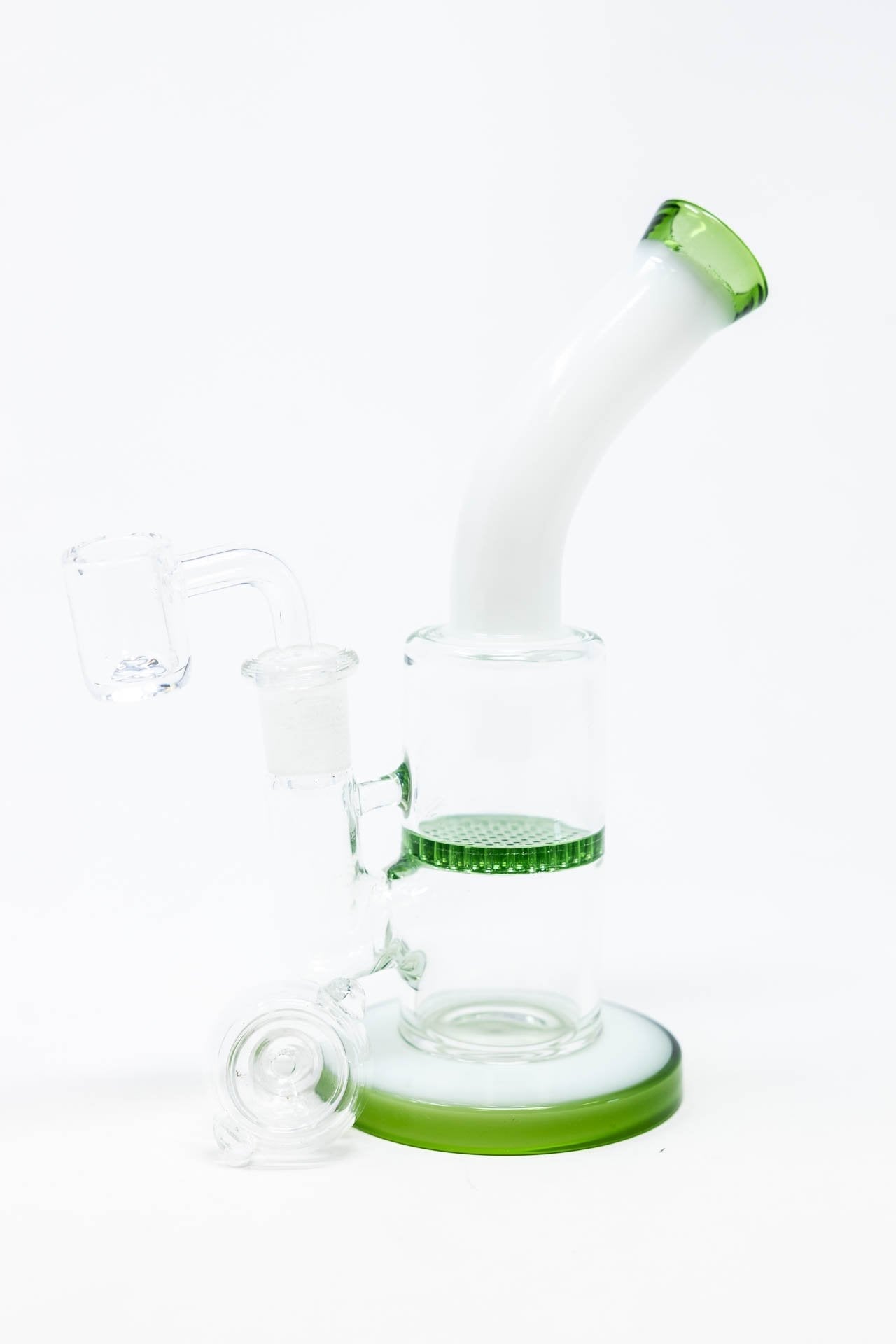 6" Green White Neck Honeycomb Shower Bend Dab Rig StonedGenie.com