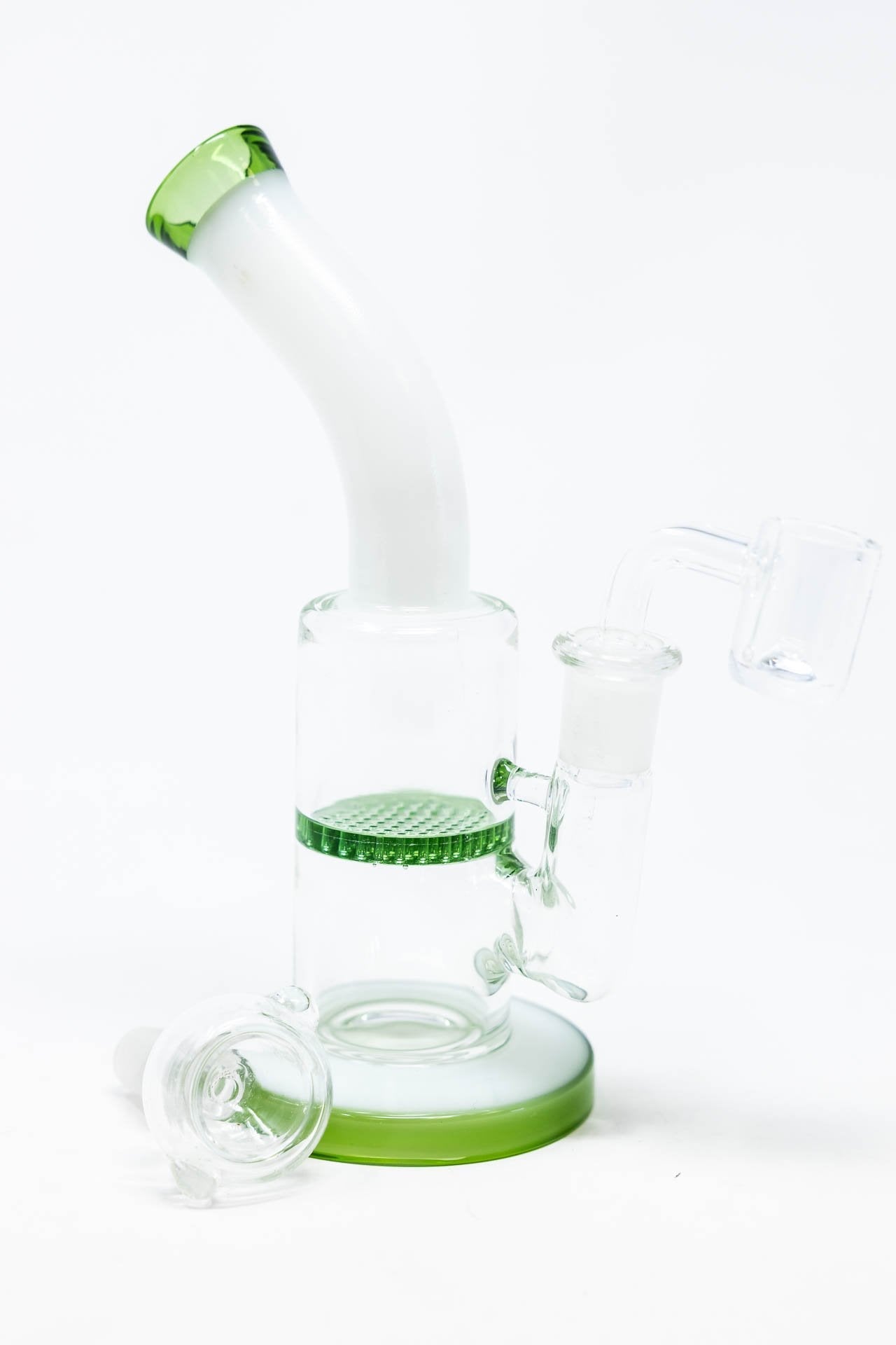 6" Green White Neck Honeycomb Shower Bend Dab Rig StonedGenie.com