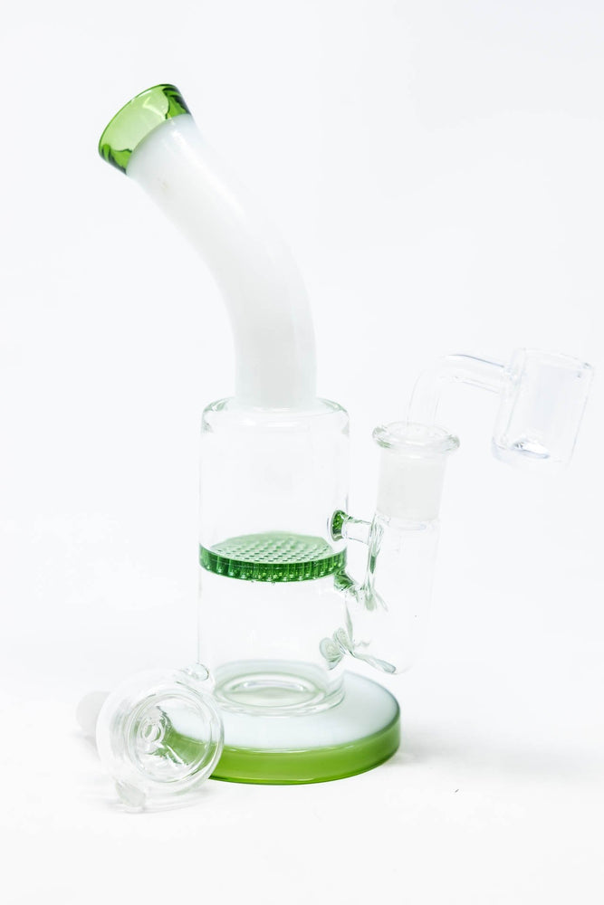 6" Green White Neck Honeycomb Shower Bend Dab Rig