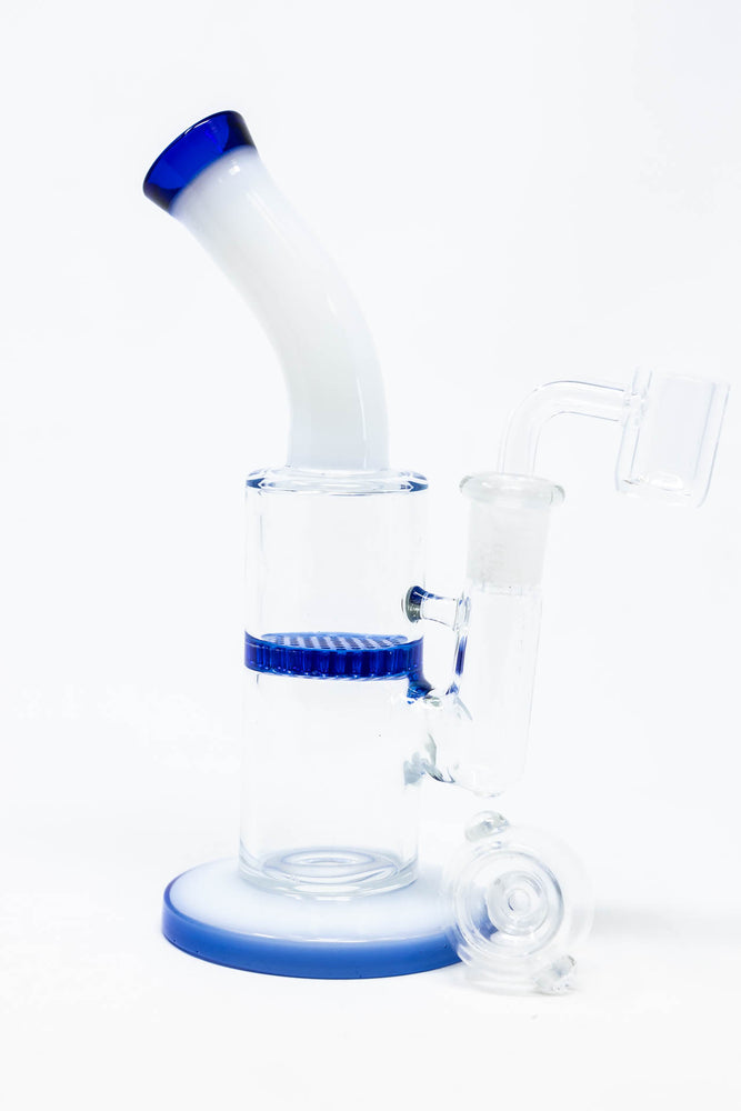 6" Blue White Neck Honeycomb Shower Bend Dab Rig