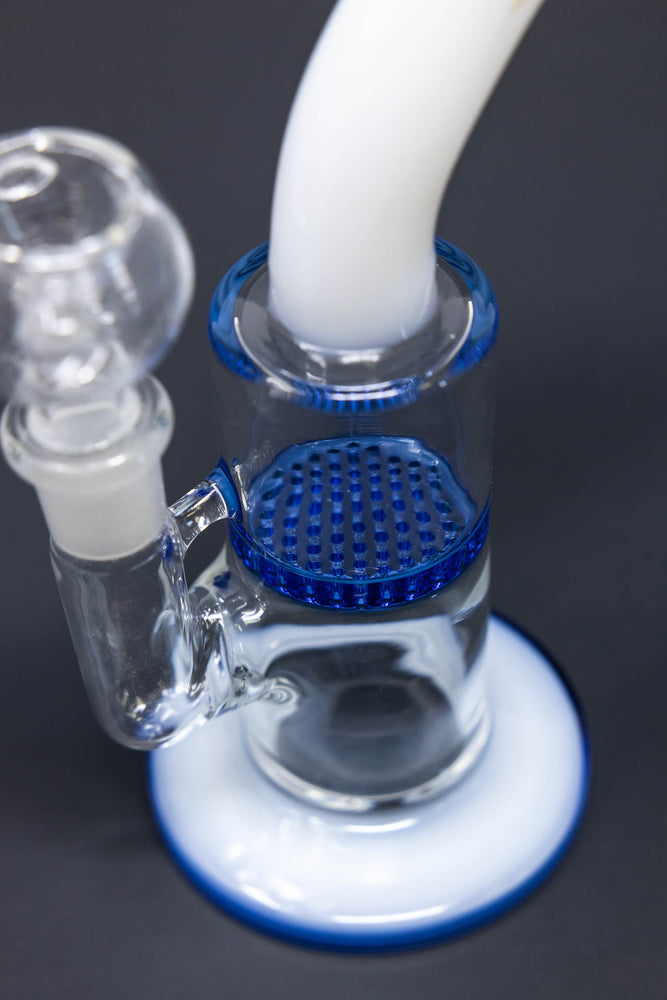 6" Blue White Neck Honeycomb Shower Bend Dab Rig