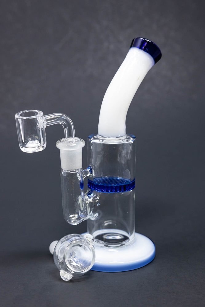 6" Blue White Neck Honeycomb Shower Bend Dab Rig