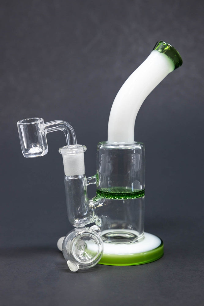 6" Green White Neck Honeycomb Shower Bend Dab Rig