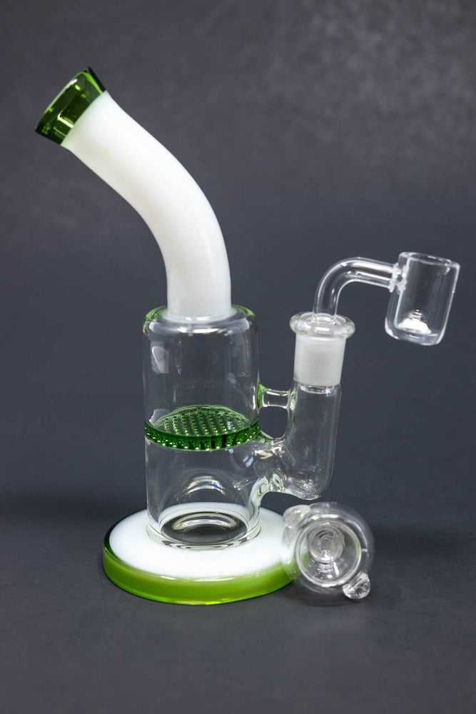 6" Green White Neck Honeycomb Shower Bend Dab Rig