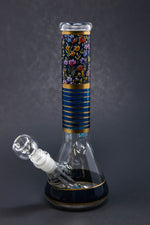 10" Dark Blue Floral Beaker Bong w/ Ice Catcher