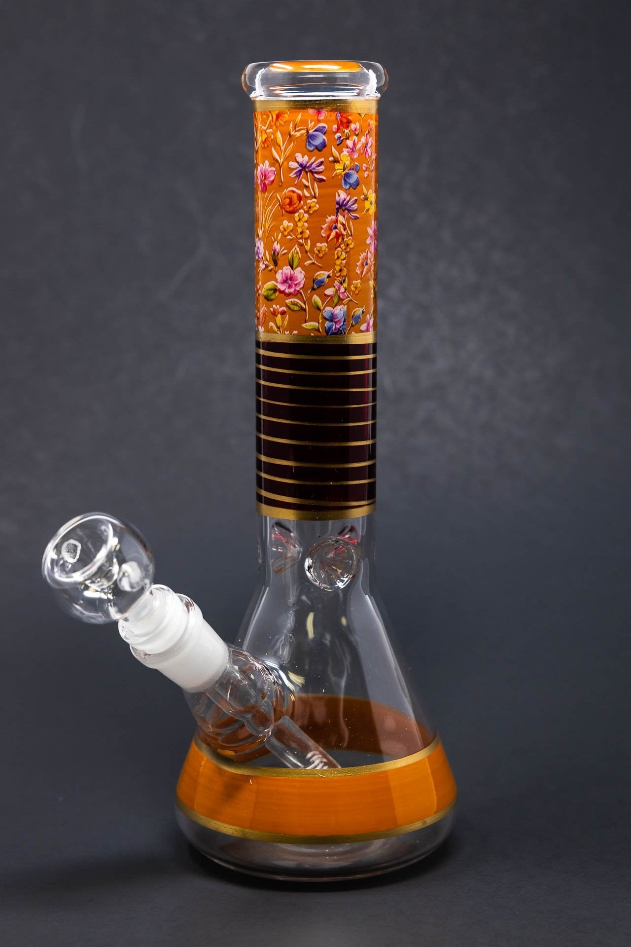 10" Orange Floral Beaker Bong w/ Ice Catcher