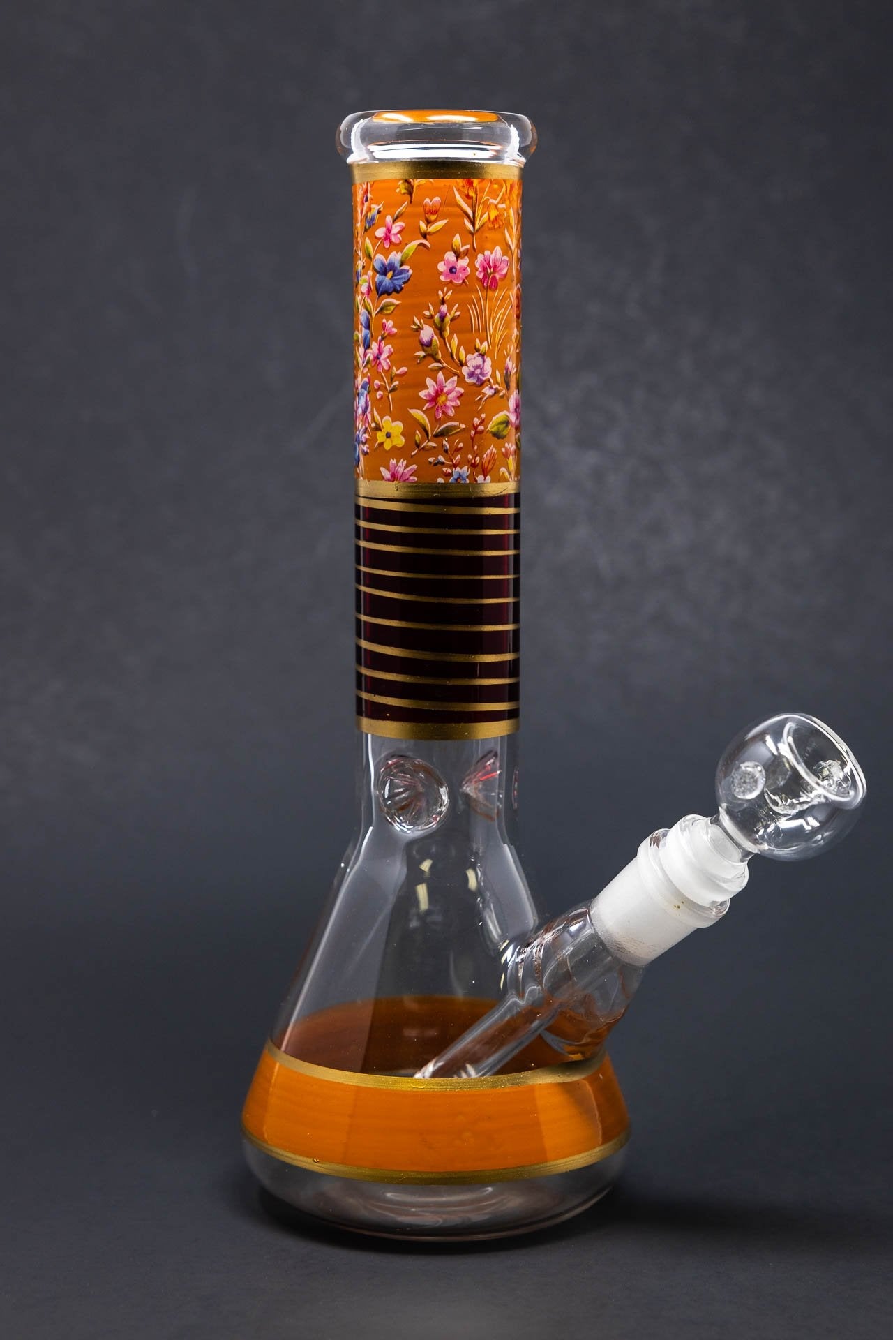 10" Orange Floral Beaker Bong w/ Ice Catcher