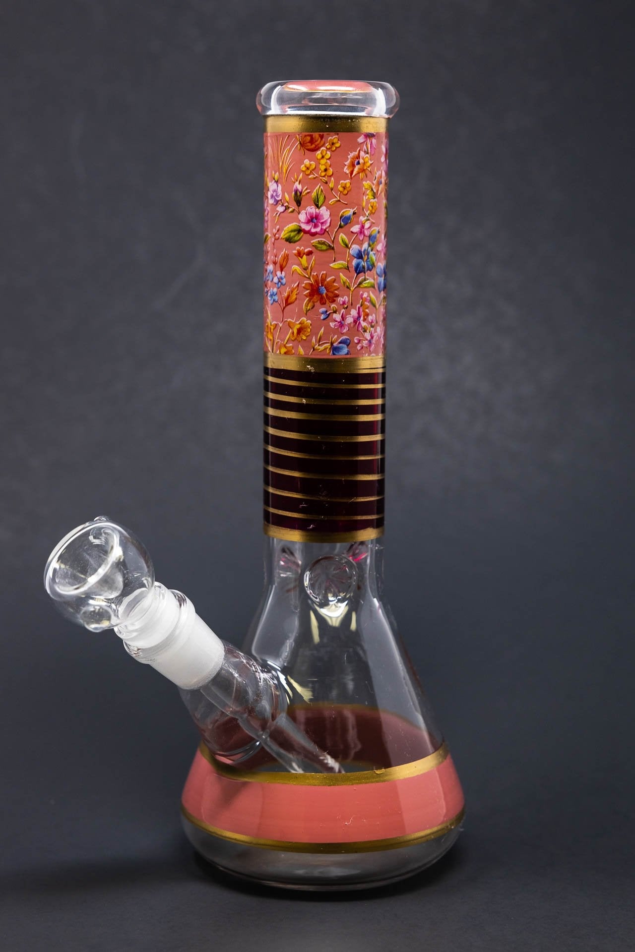 10" Pink Floral Beaker Bong w/ Ice Catcher