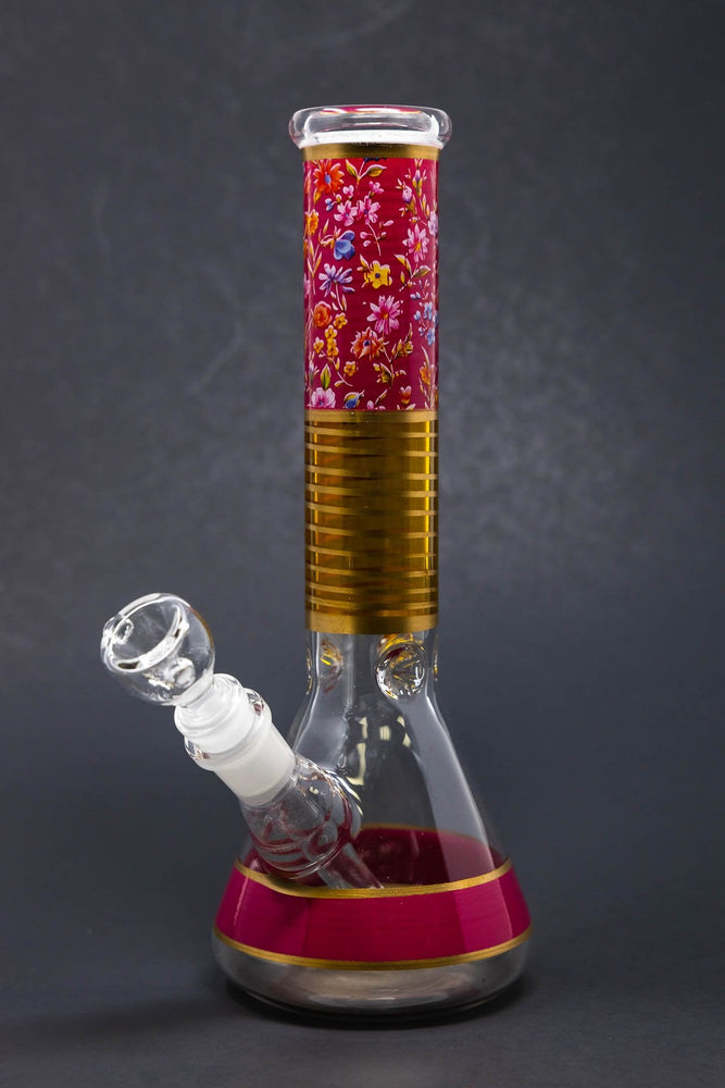 10" Burgundy Floral Beaker Bong w/ Ice Catcher