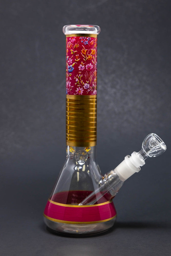 10" Burgundy Floral Beaker Bong w/ Ice Catcher