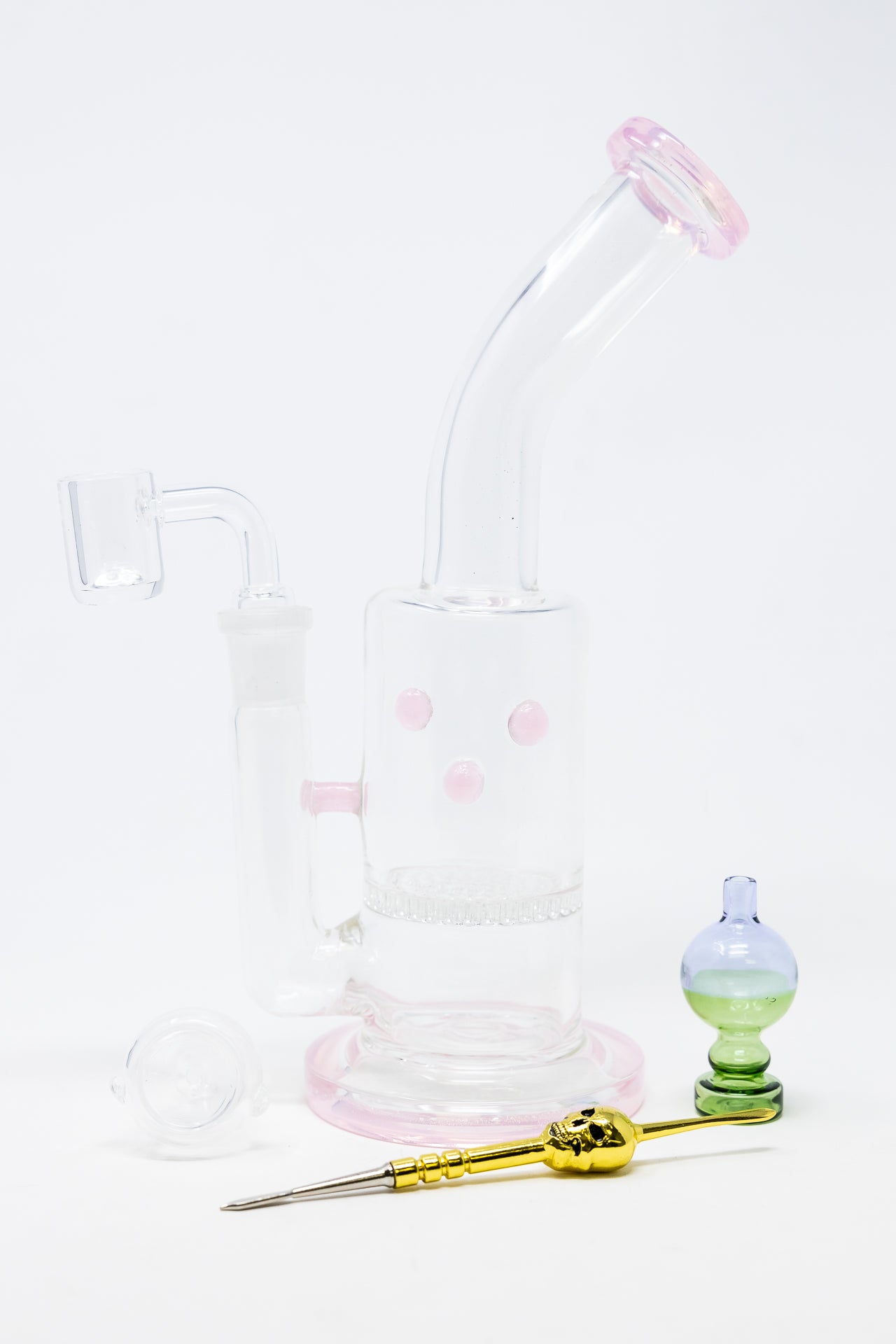 7" Pink Honeycomb Dab Rig Combo Set