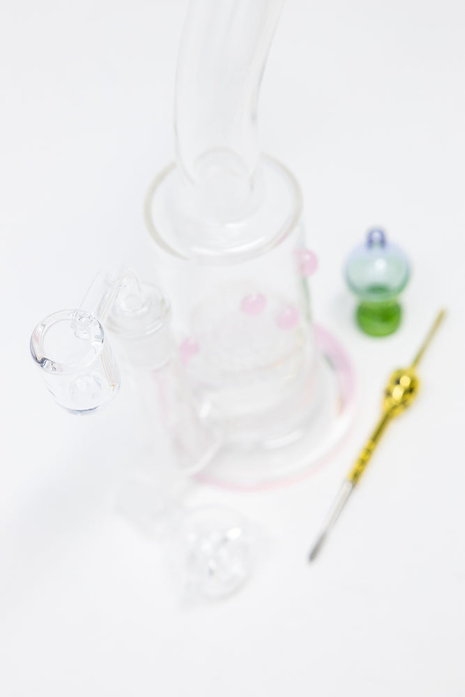 7" Pink Honeycomb Dab Rig Combo Set