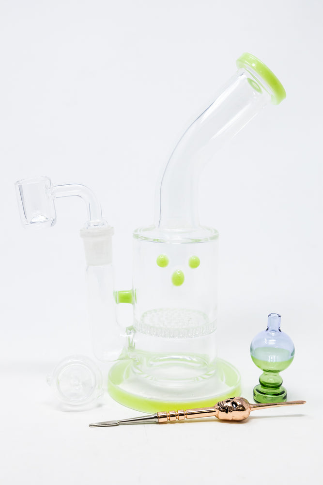 7" Lime Green Honeycomb Dab Rig Combo Set